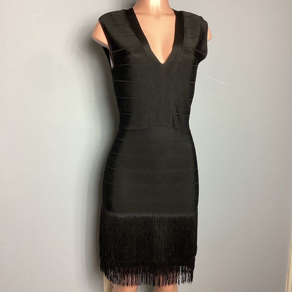 Venus Dress Bodycon Fringed size 8  ponte’ knit sleeveless